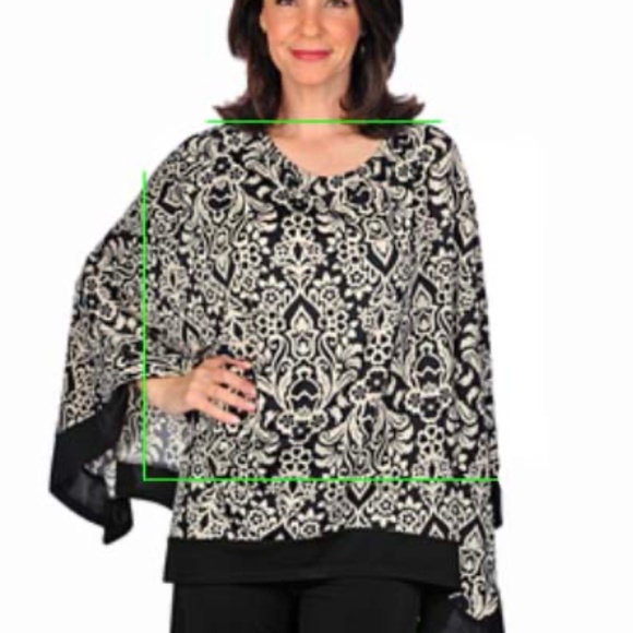 PONCHO, BLACK/TAUPE, ONE SIZE, CANADIAN MADE!, SILKY POLYESTER, ARTIZAN BY ROBIN - Picture 1 of 7